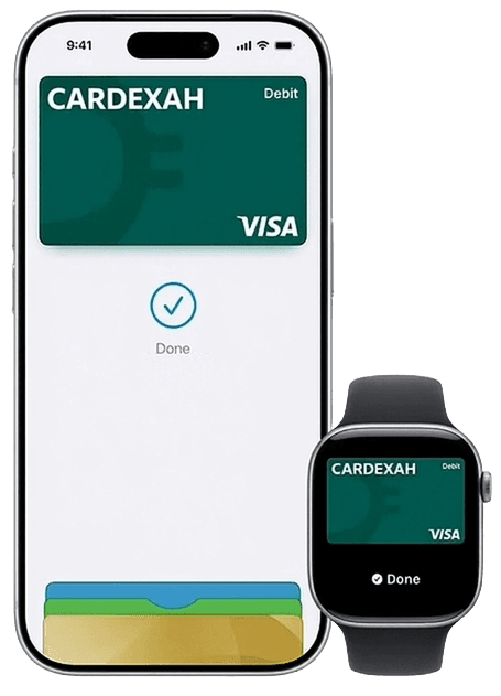Cardexah card in Apple Pay on iPhone and Apple Watch